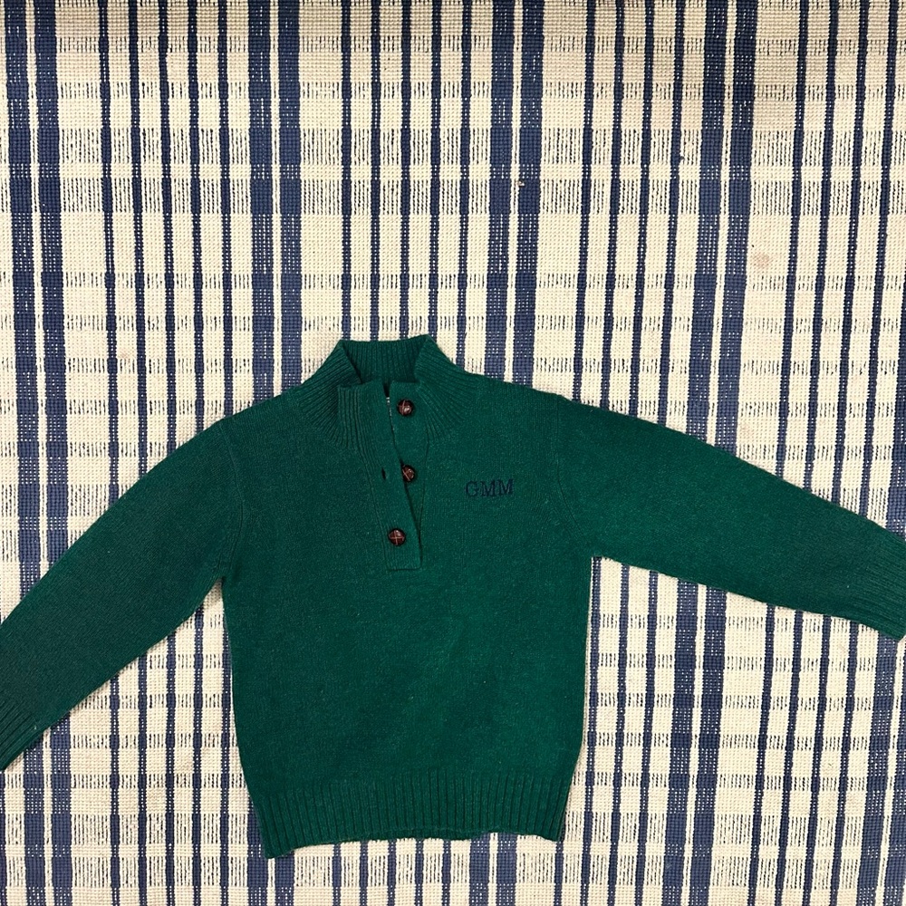 Boys Classic prep green ski sweater with front buttons